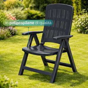 Sedia da Giardino Pieghevole in Plastica Antracite 59x61x104 Cm, Sedia Reclinabile da Esterno - Product Image 4