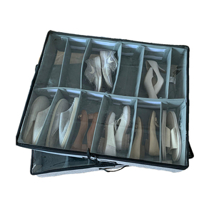 Extra-Large Under Bed Shoes Organizer Box With Clear Lid and Adjustable Dividers Under Bed Storage for Men& Women, Grey