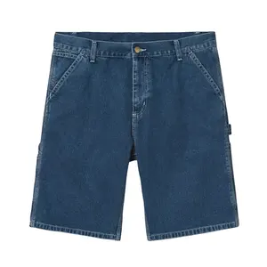 Custom men's square square symmetrical wide format men's denim five quarter shorts button diagonal pocket blue fashion jeans