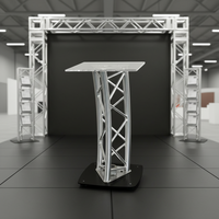 Podium moderne en treillis courbé argenté - Cadre en alliage d'aluminium avec plateau en acrylique pour activités intérieures et extérieures