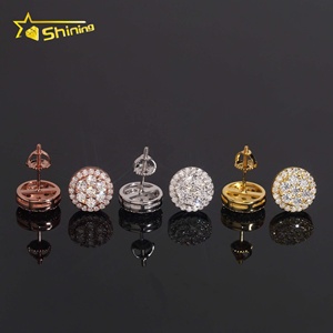 Bijoux en moissanite, <span class=keywords><strong>argent</strong></span> sterling 925, plaqué or, boucles <span class=keywords><strong>d</strong></span>'oreilles à visser, serties de diamants glacés, style hip-hop - Product Image 2