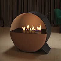 Cheminée électrique LED circulaire décorative autoportante avec structure métallique, économie d'énergie, luminosité de la flamme réglable