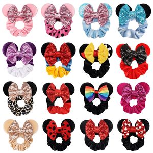 Fantaisie jour souris Mickey oreilles chouchous velours étincelle Sequin Minnie arcs cheveux chouchous fête cheveux cravates élastiques élastiques - Product Image 5