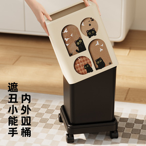 Cylindrical Trash Can With Wheels Large Capacity For Living Room Bedroom Kitchen Bathroom Indoor Use - Product Image 2
