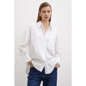 Camisa Blanca de Popelina con Botones para Mujer, Blusa Clásica para el Día a Día, Estilo Simple, Manga Larga - Product Image 4