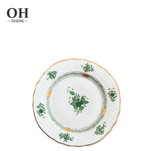 Juego de platos de cena Ohere Luxury Gold Rim Bone China con calcomanía de flor verde <span class=keywords><strong>vajilla</strong></span> de boda al por mayor - Product Image 4