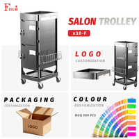 Chariot de salon professionnel noir en acier inoxydable avec 4 tiroirs verrouillables, directement de l'usine, pour salons de coiffure