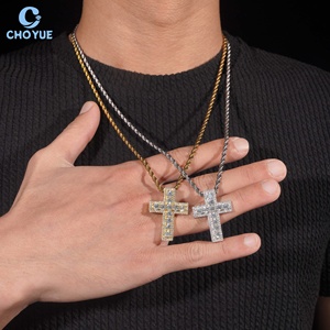 CHOYUE Iced Out Moissanite Cross <b>Charms</b> Pendant 925 <b>Silver</b> 18K Gold Plated VVS Moissanite Cross Pendant Hiphop Jewelry - Product Image 3