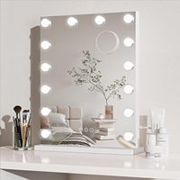 Miroir de table vertical à commande tactile Grand miroir de maquillage éclairé avec 14 ampoules LED à intensité variable 40x50cm