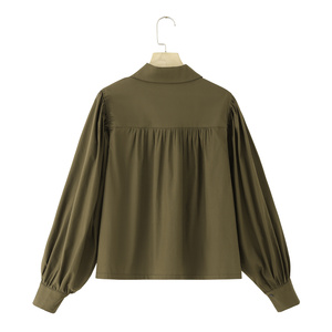 Kemeja wanita model baru 2026, gaya kasual, bertemperamen joker, kerah lapel, kancing depan, retro, chic, lengan balon. - Product Image 2