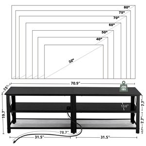 Soporte de <span class=keywords><strong>TV</strong></span> negro moderno de 71 pulgadas con luz LED y toma de corriente <span class=keywords><strong>para</strong></span> <span class=keywords><strong>TV</strong></span> de 50 55 60 65 70 <span class=keywords><strong>75</strong></span> 80 pulgadas <span class=keywords><strong>Mesa</strong></span> de madera de 3 niveles <span class=keywords><strong>para</strong></span> sala de estar - Product Image 6
