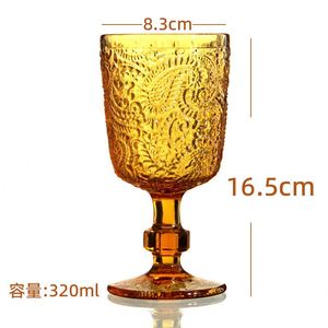 Venta al por mayor de vasos de agua de color verde ámbar con relieve mexicano, copas de vino tinto de color, copas de vino vintage - Product Image 3