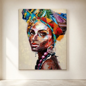 Arte Mural Africano, Impresión de Retrato de Mujer con Pañuelo en la Cabeza, Imagen Abstracta de Rostro <span class=keywords><strong>para</strong></span> Interiores Modernos de Boutique, Salón, Hotel - Product Image 2