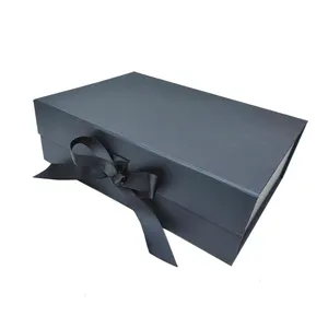 Caja de regalo plegable con Cierre magnético, color negro mate, plana