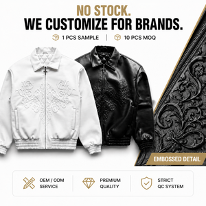 OEM Wholesale Fashion Motorcycle <strong>Jacket</strong> <strong>for</strong> <strong>Men</strong> Manufacturer Custom Logo Embossed <strong>Men'S</strong> Genuine Leather Varsity <strong>Jacket</strong> - Product Image 1