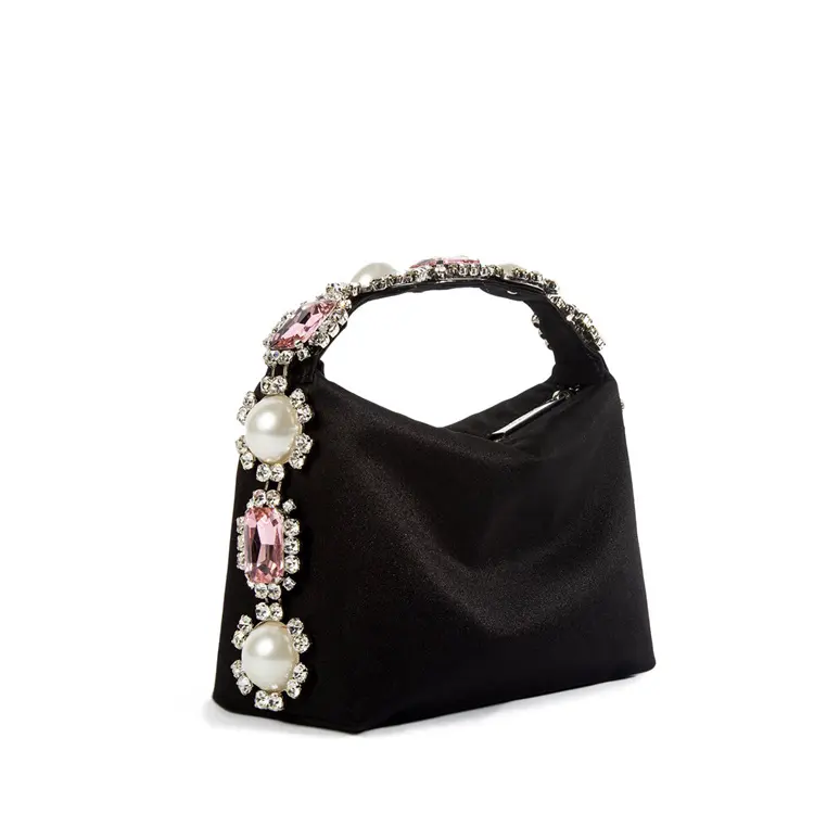 Роскошный сатиновый клатч с бриллиантами и жемчугом, черные маленькие модные сумки для ужина, сумки для женщин
