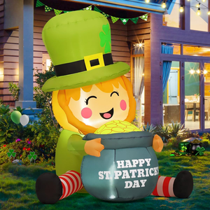 Leprechaun gonflable géant de 5 pieds pour la Saint-<span class=keywords><strong>Patrick</strong></span> avec pot de pièces d'or et lumières LED intégrées, en polyester 190T, décoration extérieure - Product Image 2