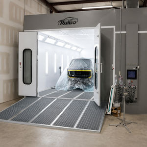Cabine de peinture automobile avec panneau de commande tactile, éclairage LED et sol en grille métallique robuste - Product Image 1