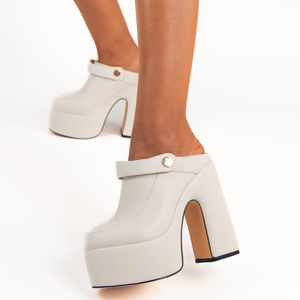 Sandales à talons épais et plateforme pour femmes, à bout rond et bride arrière, style slingback, couleur unie - Product Image 4