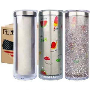 Vaso térmico de acero inoxidable de doble pared de 20 oz, blanco plateado, preperforado, tipo globo de nieve, con tapa deslizante y pajita - Product Image 2