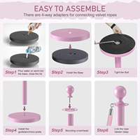 Barrière de contrôle des foules en acier inoxydable à 4 cordes en velours (rose) |   Base remplissable d'eau, longueur personnalisable |   Événements formels d'hôtel