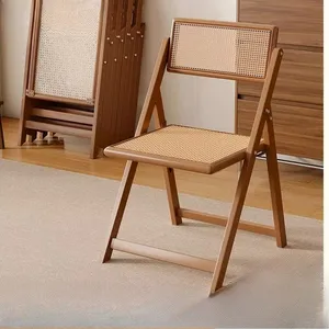 Sillas de comedor apilables Marco de metal Silla de comedor plegable Asiento tejido Muebles de balcón Comedor Silla de patio - Product Image 3