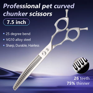 Yijiang Profissional 7.5 Polegada VG10 Pet Grooming Curvo Chunker Tesoura Com Pente Dentes Cão Natural Tesouras Tijeras Para Perros - Product Image 2
