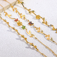 Pulsera de Flores JUSNOVA para Mujer, Chapada en Oro de 18k PVD, Acero Inoxidable, Joyas Resistentes al Agua, Juego de Pulseras Antideslustre para Mujer