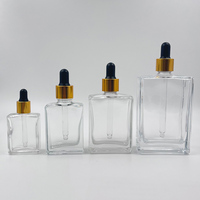 Bouteille Cosmétique Vide Carrée Rechargeable 50ml, Flacons Compte-gouttes à Sérum en Verre Marron Rectangulaires Ambré Transparent 30ml 100ml Avec Couvercles