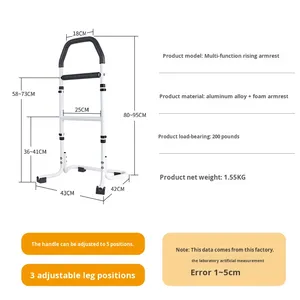 Barandillas de Cama para Adultos Mayores con Bolsillo de Almacenamiento, Barras de Agarre Dobles, Altura Ajustable - Product Image 6