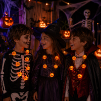 Collier LED Citrouille d'Halloween en Gros, 9 LED, Lumineux dans le Noir, Clignotant, Accessoire de Fête et de Déguisement