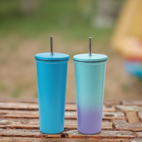Gobelet en acier inoxydable à double paroi de 24oz de haute qualité avec grille en cristal pour tasses à café à couvercle clouté