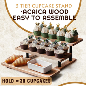 Espositore per Torte a 3 Piani in Metallo e Legno di Acacia, Vassoio per Servire Cupcake, Decorazioni per Cucina, Matrimoni, Banchetti e Picnic - Product Image 6