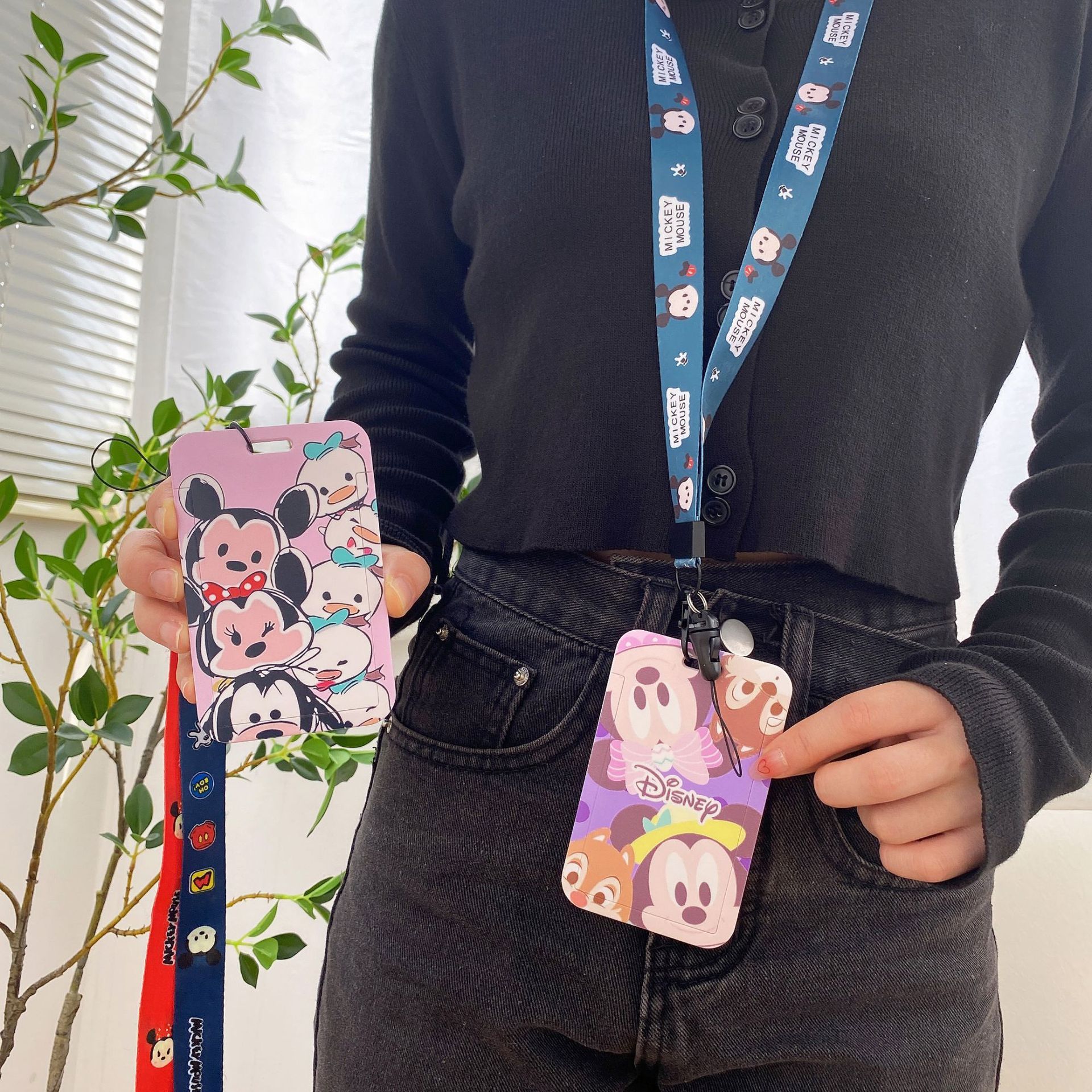 Card Holder ID Badge Lovely Cartoon Mickey Minnie Plastic Card Case With Lanyards Phone Neck Lanyard Card Covers Shell Kid Gift Image 4