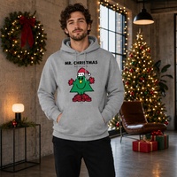 Hoodie Natal Unisex 400G Katun, Motif Natal, Pullover Kasual Streetwear, Sweatshirt Liburan Meriah untuk Pria
