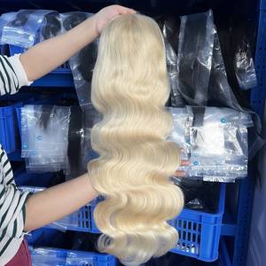 Bandeau ajustable avec <span class=keywords><strong>ligne</strong></span> de cheveux naturelle pré-épilée # Perruque frontale complète blonde <span class=keywords><strong>613</strong></span> - Product Image 3