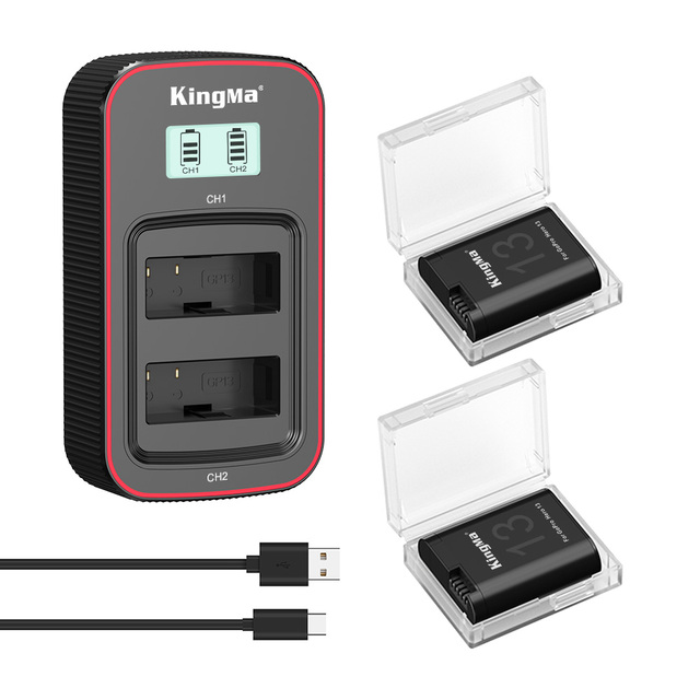 KingMa Rechargeable AHDBT-1301PR Action Camera Battery for Go Pro Hero13 and LCD USB Charger Kit BM058-GP13