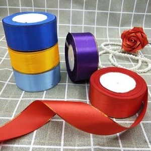 Cinta de Raso Brillante de Lujo de 4CM*25Y con Borde Dorado, Cinta de Poliéster de Color Sólido Clásica de 4CM*25Y para Decoración Navideña - Product Image 6