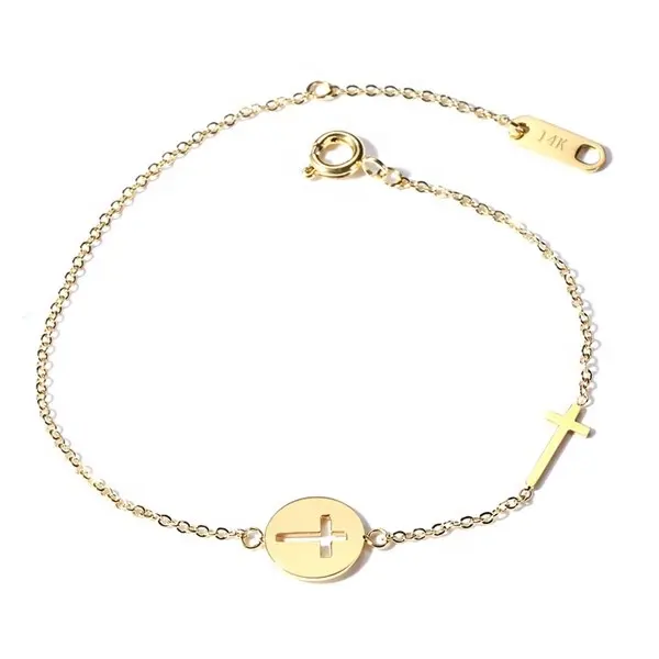 Bracelet à breloques croisées pour femmes, en acier inoxydable chirurgical 316L, plaqué or 14K, haut de gamme, personnalisé