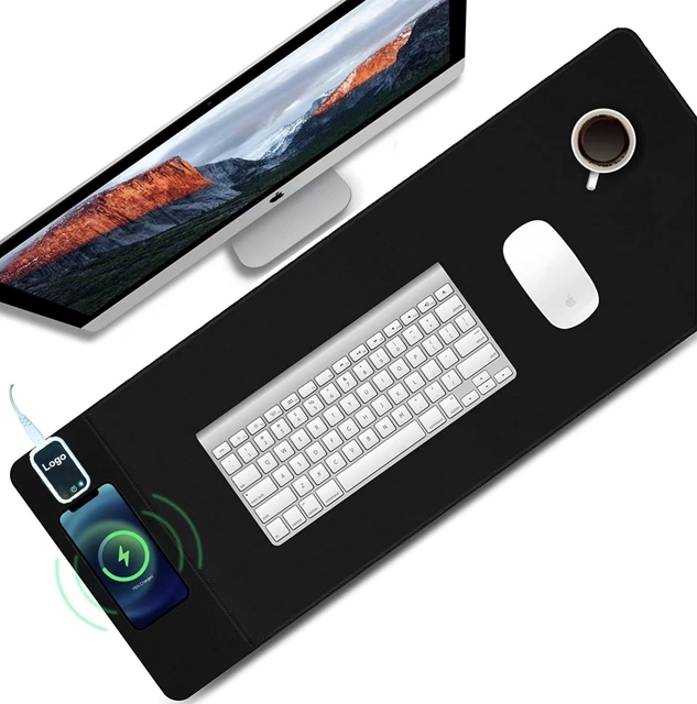 90*40cm Wireless Charger Desk Mat Extra Large Size Heated Deskpad PU Leather Heating Pad 15W Fast Charging