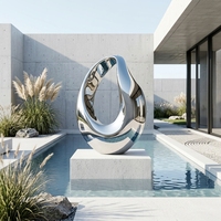 Escultura Moderna de Anillo Abstracto en Acero Inoxidable Pulido con Acabado Espejo para Decoración de Jardín, Villa o Paisaje