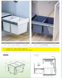 Organizer Klasifikasi Kabinet Dapur Dibangun Di Tempat Sampah Geser dengan Slide Dekat Yang Lembut Menarik Keluar Tempat Sampah