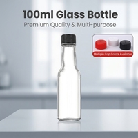 Botol Saus Pedas Kaca Bening 100ml, Botol Bumbu Kaca Mini Dengan Tutup Sekrup Plastik Berbagai Warna