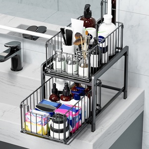 2 टियर पुल आउट कैबिनेट आयोजक शेल्फ धातु तार टोकरी दराज आयोजक रसोई सिंक शेल्फ के तहत - Product Image 6