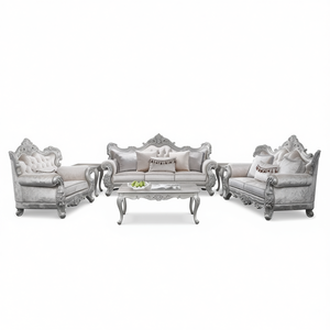 Juego de Muebles de Madera para Sala de Estar Melrose Tradicional de 5 Piezas, Estilo Antiguo Tallado en Plata - Product Image 1
