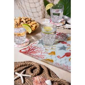 Assiette en verre Excelsa Coral 30x2.5x30 cm, design multicolore vie marine, vaisselle de fête - Product Image 2