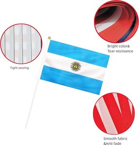 Bandera de Mano de Argentina Personalizada Barata al por Mayor, Impresión Serigráfica de 14x21 cm, 100% Poliéster, Bandera de Mano Pequeña de Argentina Personalizada de Doble Cara - Product Image 3