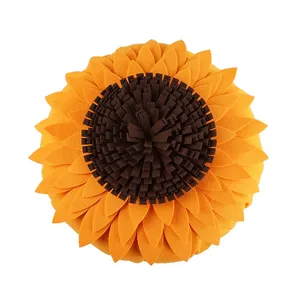 Upin Decor 3D Flower Daisy Accent Round Sunflower Decorative felt Throw Pillows for Home