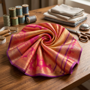 Tissu de sari traditionnel inspiré du Kanjivaram de 58 pouces pour vêtements ethniques, mode festive et vêtements indiens élégants - Product Image 2