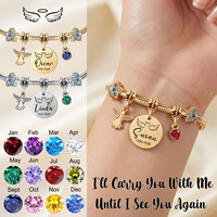 Bracelet en acier inoxydable électroplaqué pour femme, pendentif ailes d'ange dorées, gravure laser, zircon, pierre de naissance, cadeau, modèle Yiwu